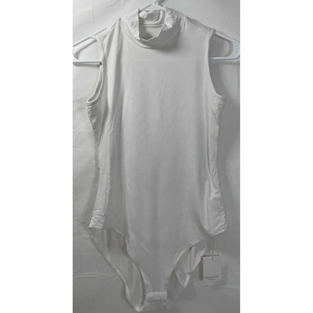 NWT Women's MangoPop Sleeveless Mock Neck Bodysuit - White - Small
